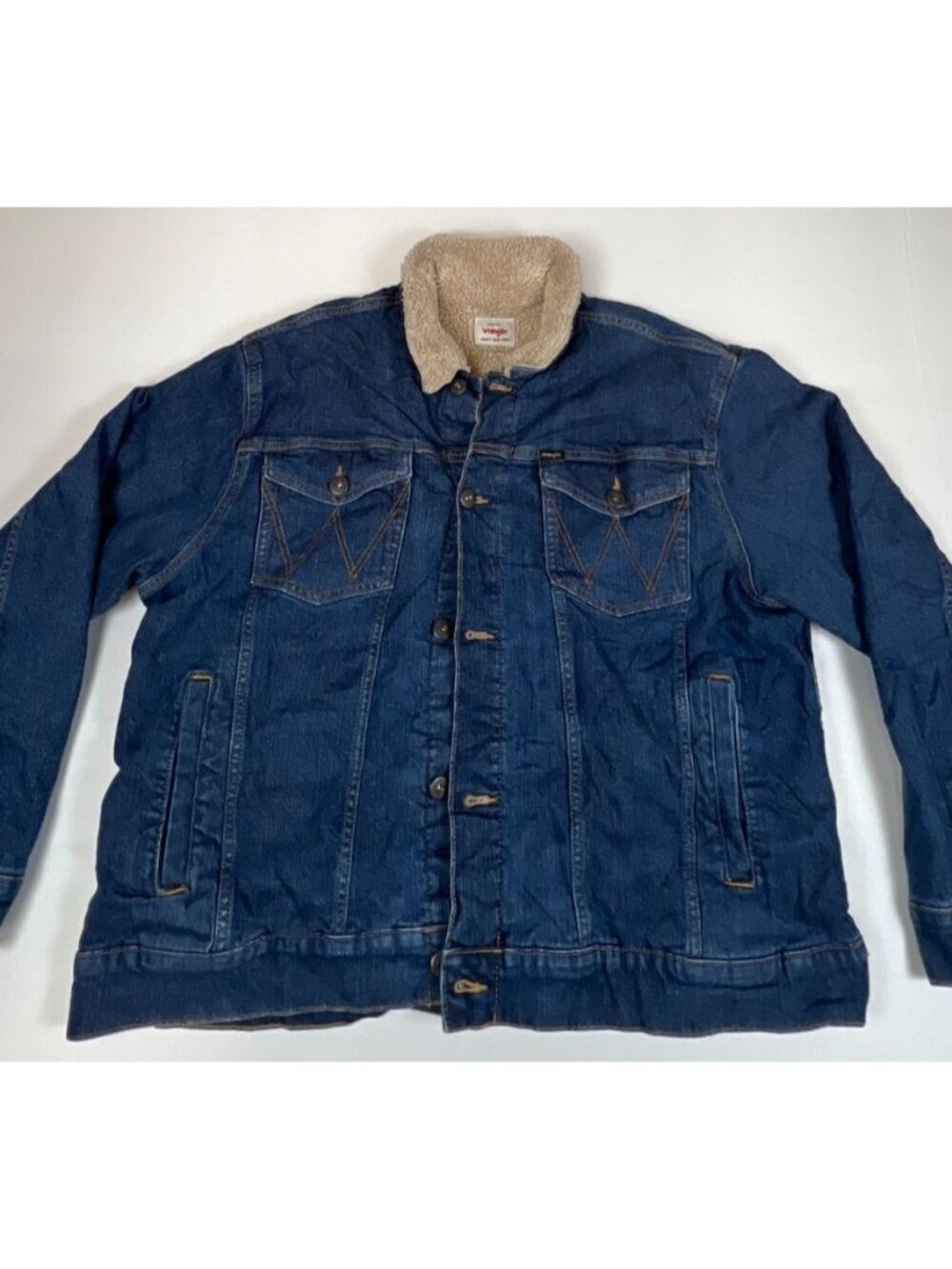 Wrangler Men XL Sherpa Lined Denim Trucker Jacket Blue Trucker Jean Coat